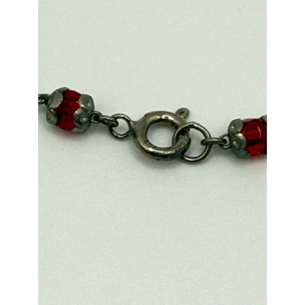 Vintage Red Glass‎ Fringe Bib Necklace Silver Tone Beaded Art Deco
